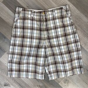 Foot Locker Plaid Bermuda Chino Shorts Cream Brown 36
